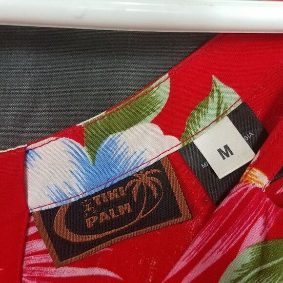 Tiki Palm Medium Red Sleeveless Floral Pull On Shift Dress Rayon Knee Length M - Picture 15 of 16